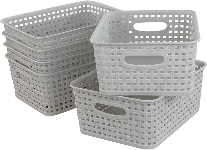 Fiaze Woven Plastic Storage Baskets, 10.03" x 7.55" x 4.09", Set of 6, Lightly Gray | Amazon (US)