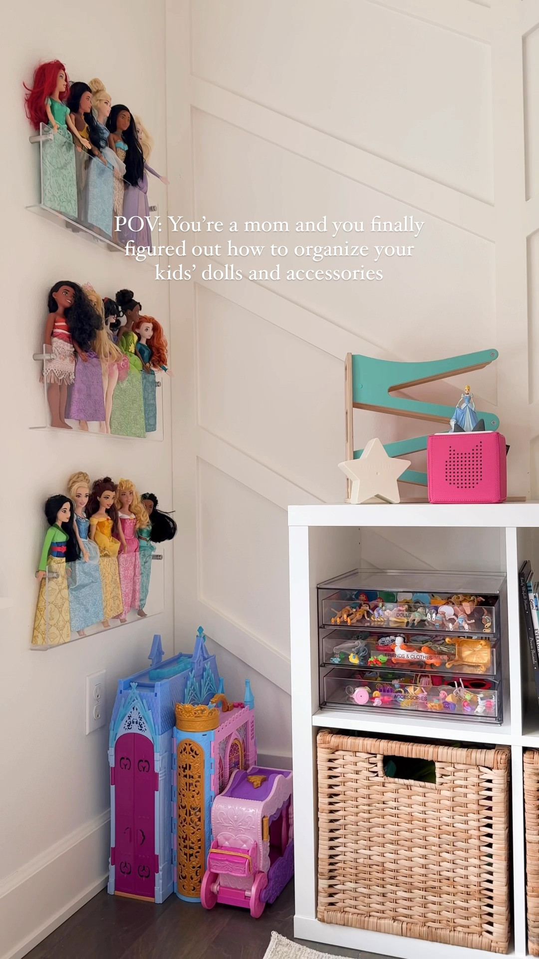 When you finally find a way to organize your daughters' dolls and accessories!

Toddler playroom toy organization, playroom decor, toys organization, cube storage organizer, loloi rug, baskets, acrylic shelves, drawer storage, Disney Mattel dolls, Frozen Doll House, Carriage to Castle Transforming Playset with Aurora Small Doll, Ready for The Ball Closet Playset

#LTKKids #LTKSeasonal #LTKHome