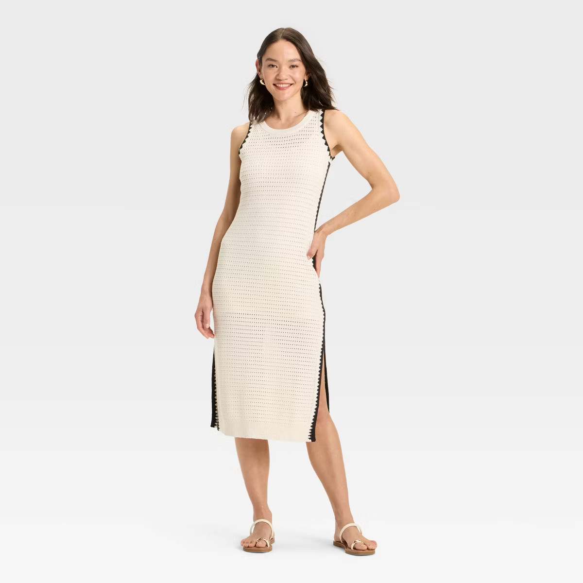 Women's Openwork Midi Sweater Dress - Universal Thread™ Cream M | Target