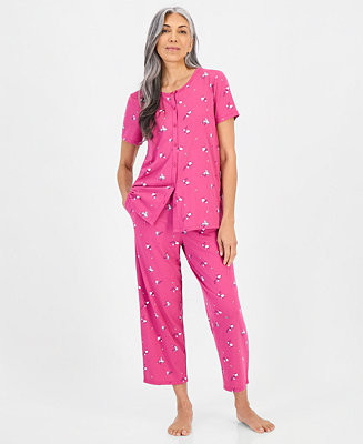 Women's 2-Piece Cotton Printed Cropped Pajama set | Macy's