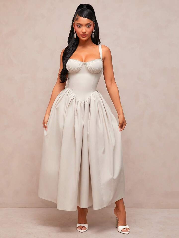 Radiana Prom Dress;Summer;Elegant Sexy Vintage Palace Style Solid Apricot/Khaki Color Camisole Dr... | SHEIN
