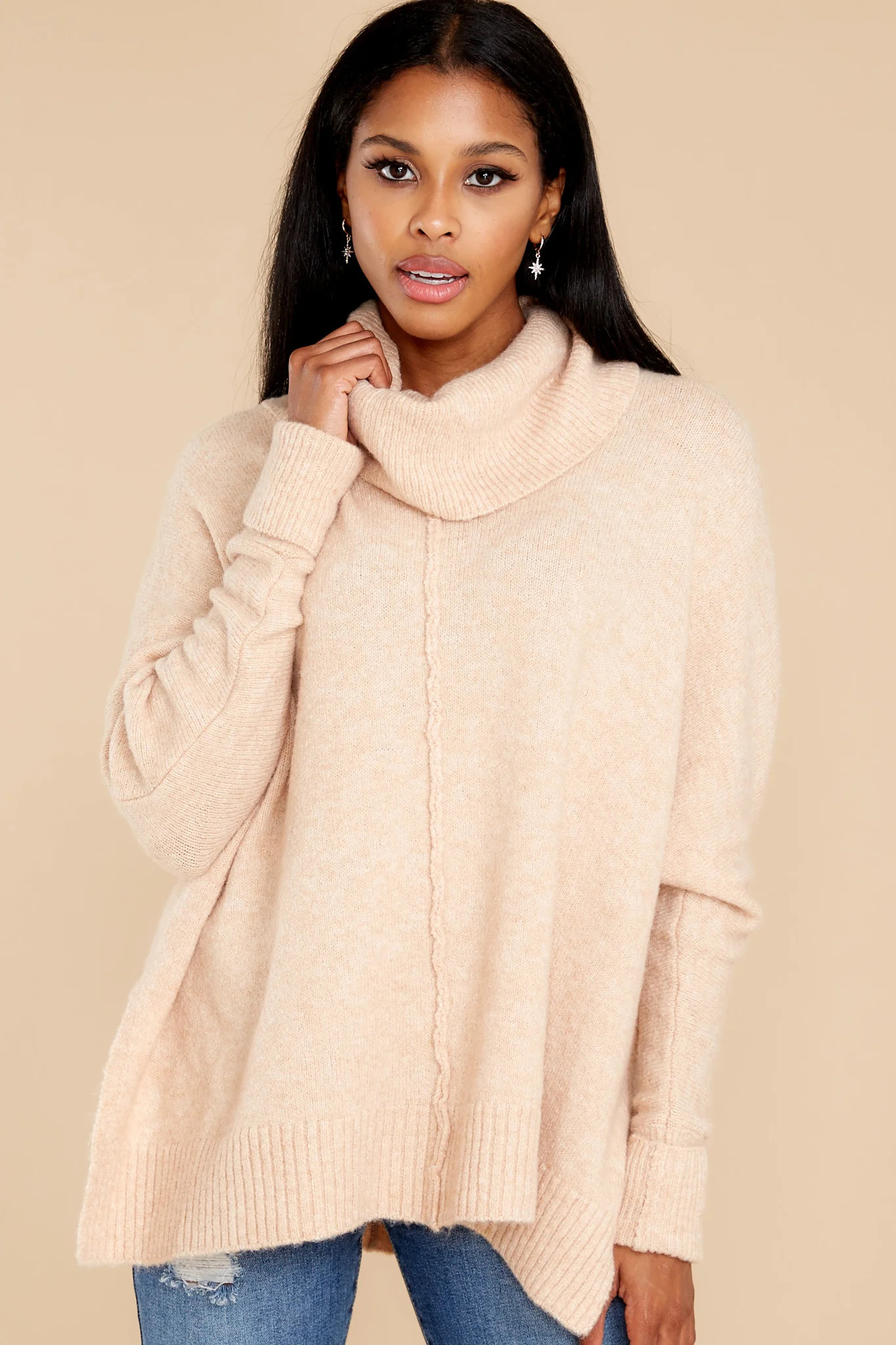 Secret To Love Beige Turtleneck Sweater | Red Dress 