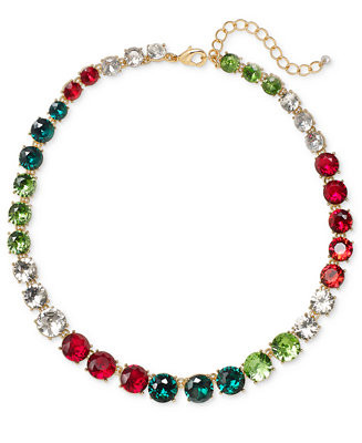 Holiday Lane Gold-Tone Multicolor Crystal All-Around Collar Necklace, 17" + 3" extender, Created ... | Macy's