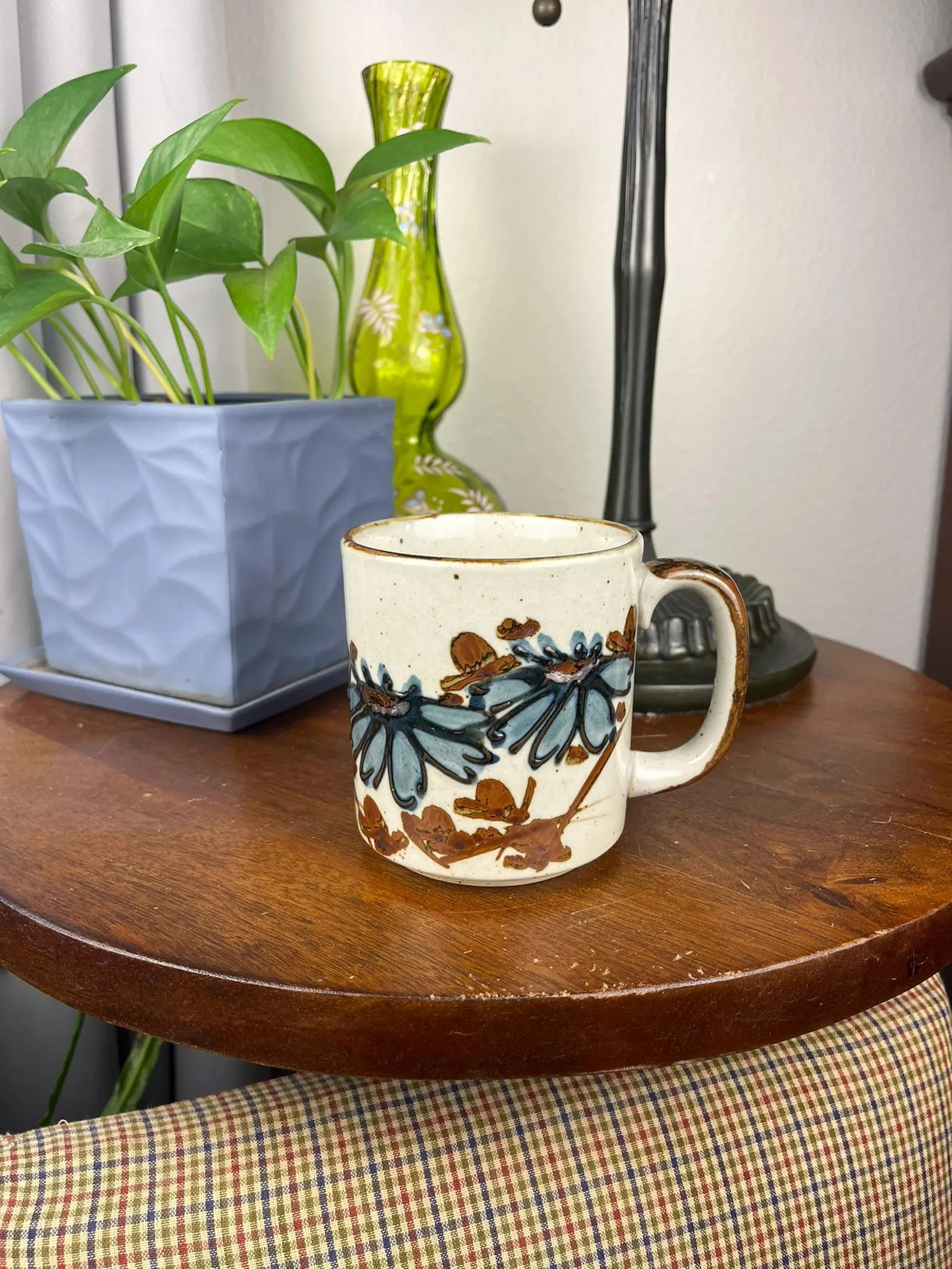 Vintage Japanese Stoneware Mug, Hand Painted Blue Floral Coffee Cup, Speckled Boho Tea Mug, Retro... | Etsy (Global)
