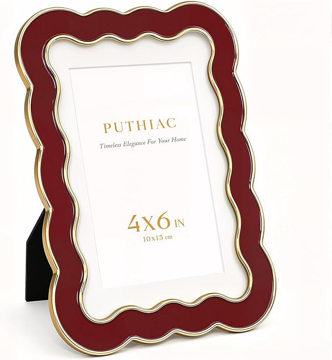 4x6 Scalloped Wavy Metal Picture Frame, Gold Edge, Oxblood Burgundy | Amazon (US)