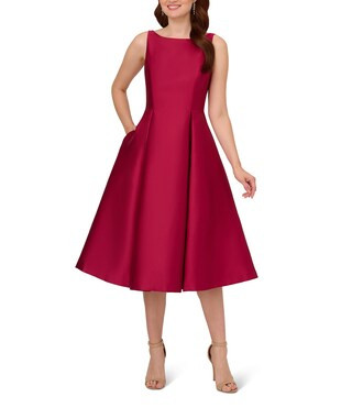 Boat Neck Sleeveless A-Line Taffeta Dress | Dillard's