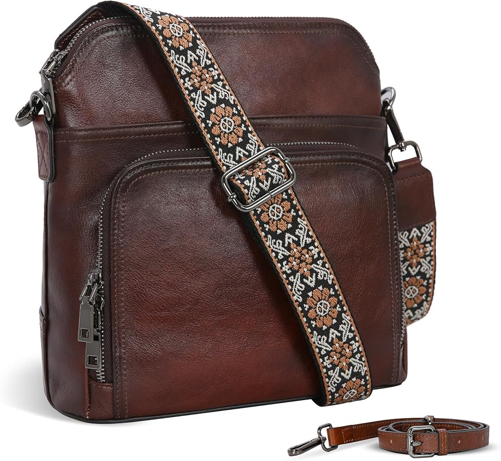 Iswee Leather Crossbody Bags for Women Multi Pockets Medium Shoulder Bag Lightweight Functional T... | Amazon (US)