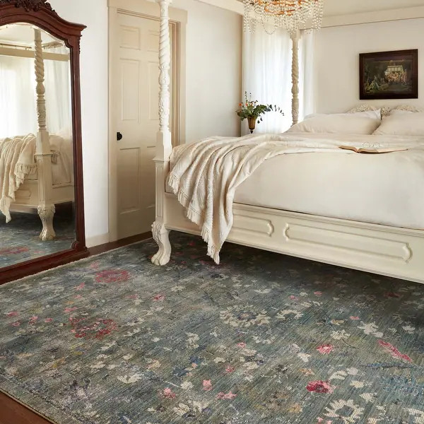 Alexander Home Jewel Boho Distressed Vintage Area Rug - 7'-10" x 10' - Sage / Navy | Bed Bath & Beyond
