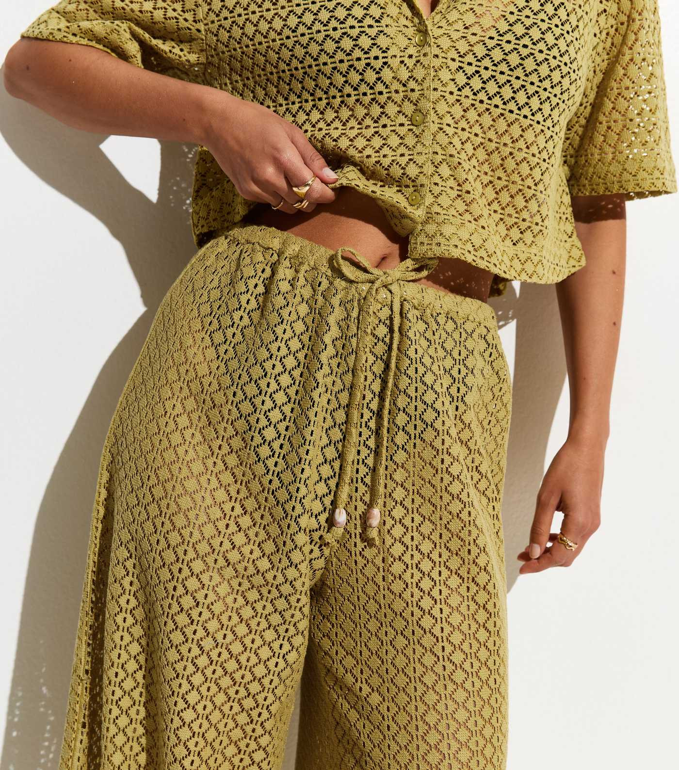 Green Crochet Knit Wide Leg Trousers | New Look | New Look (UK)