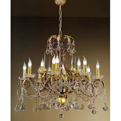 12 - Light Candle Style Chandelier with Crystal Accents | Perigold