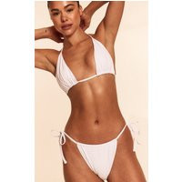 White Ruched Tie Front Triangle Bikini Top | PrettyLittleThing US