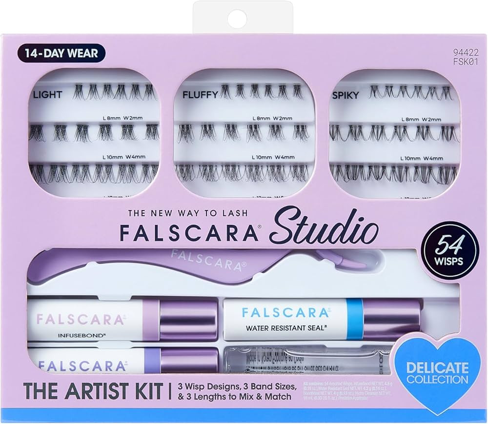 FALSCARA Studio Lash Extension Kit, 54 Stackable Lash Clusters, Light Volume, 8mm-12mm, ‘Delica... | Amazon (US)
