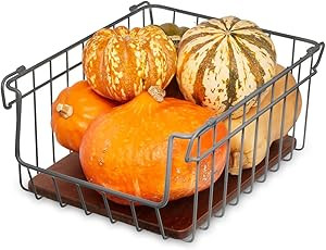 The Ría Safford Collection by iDesign Open Front Wire Basket with Acacia Wood, 14" x 10" x 6", C... | Amazon (US)