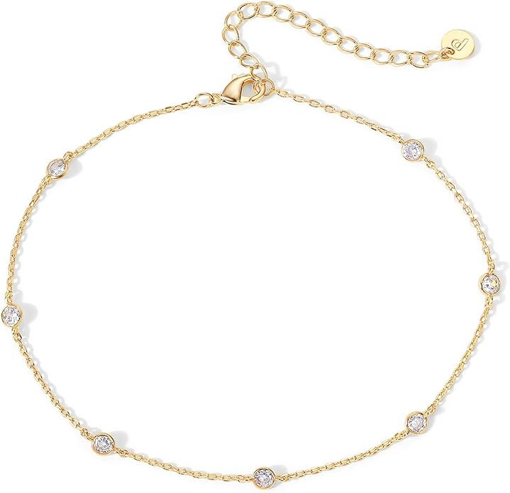 PAVOI 14K Gold Plated Charm Link Chain Anklets for Women | Dainty Cubic Zirconia Boho Dot Evil Ey... | Amazon (US)