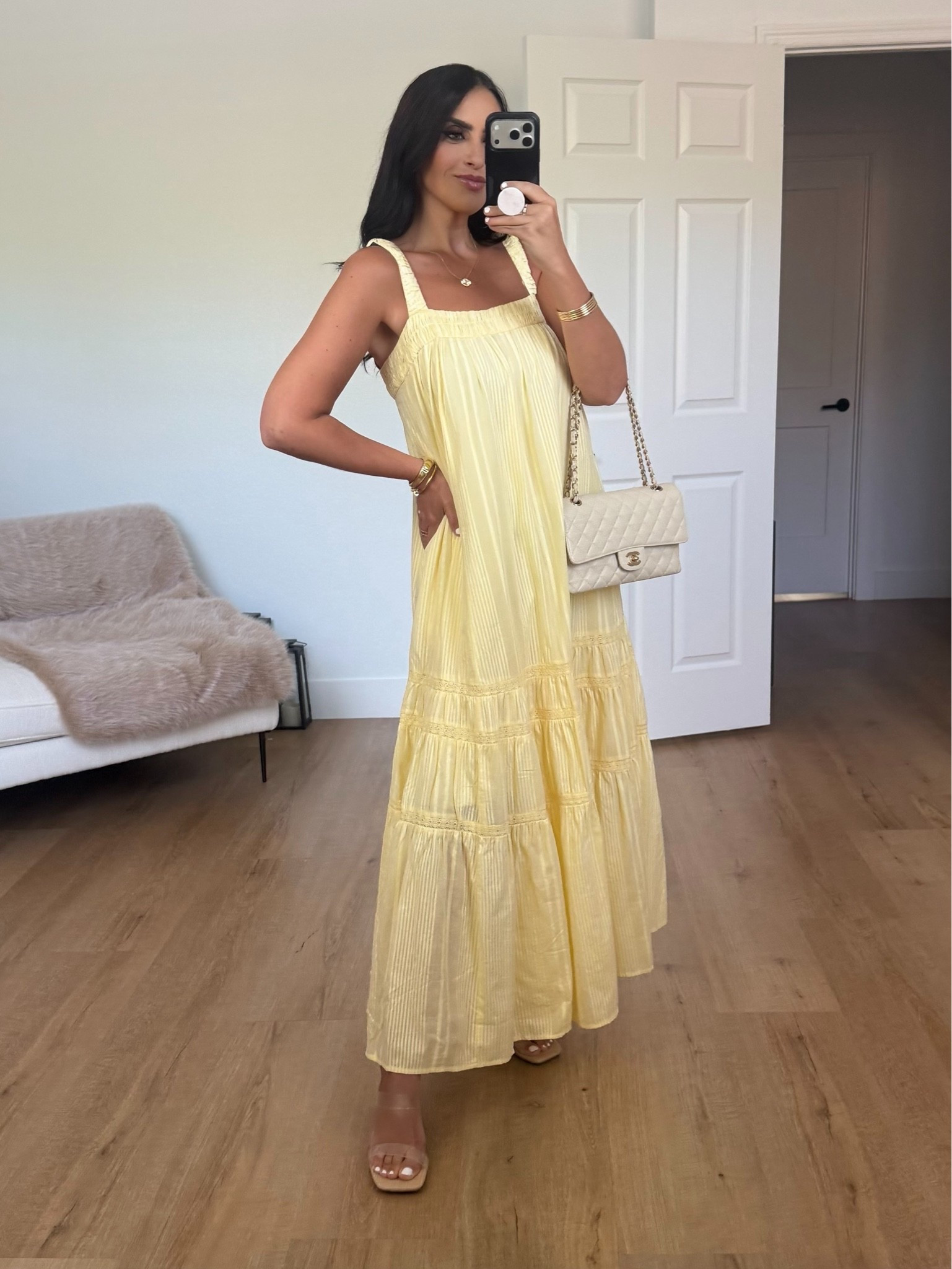100% Cotton Tiered Flowy Maxi Dress wearing size small