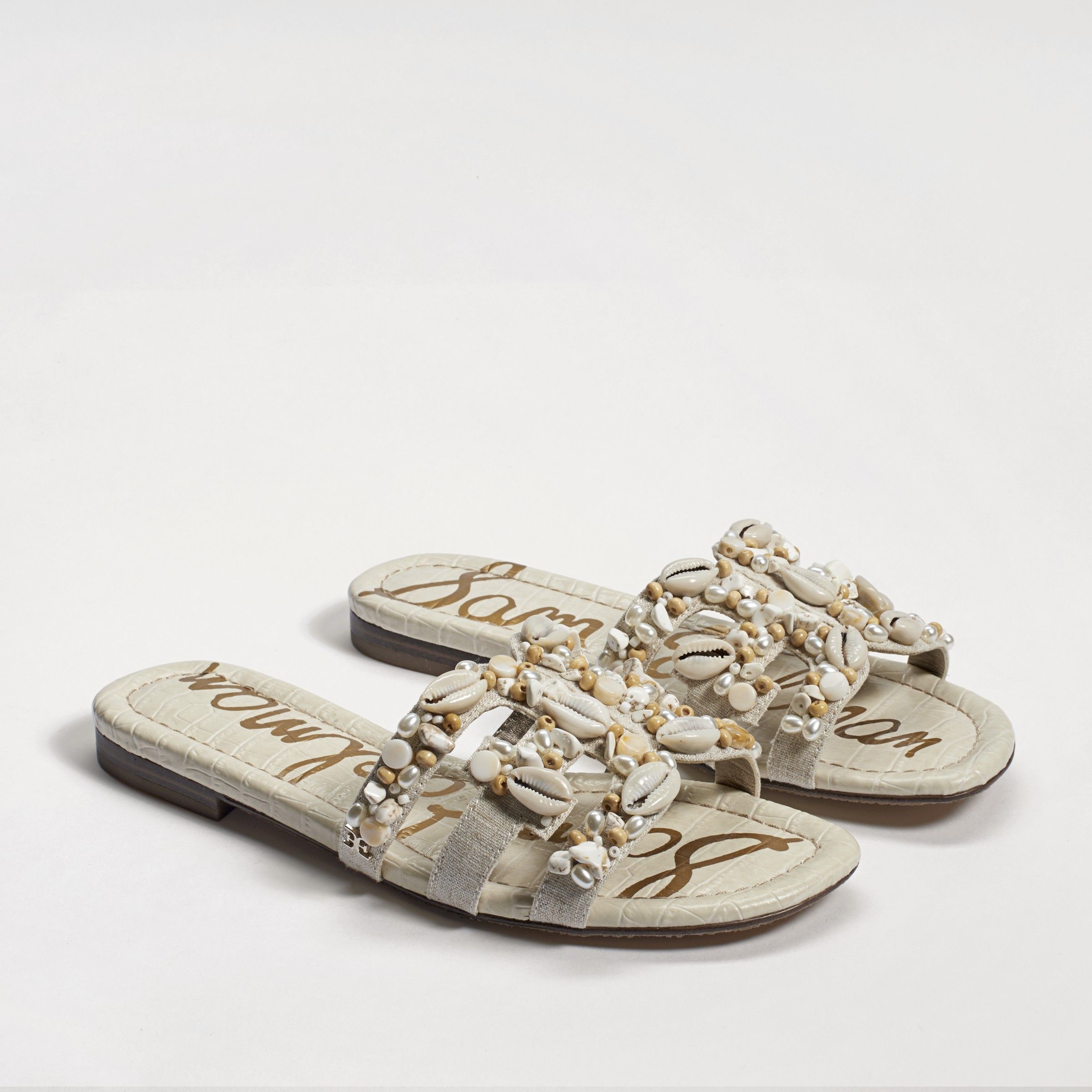 Sam Edelman Bay 8 Embellished Slide Sandal Nautral Linen | Sam Edelman