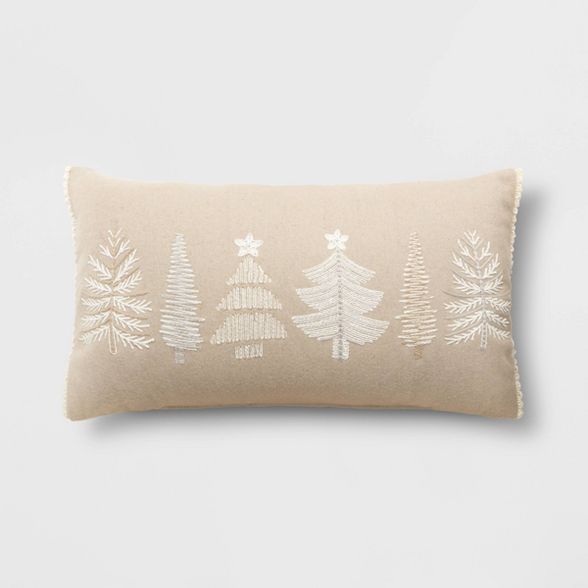 Oversized Embroidered Trees Lumbar Throw Pillow Neutral - Threshold™ | Target
