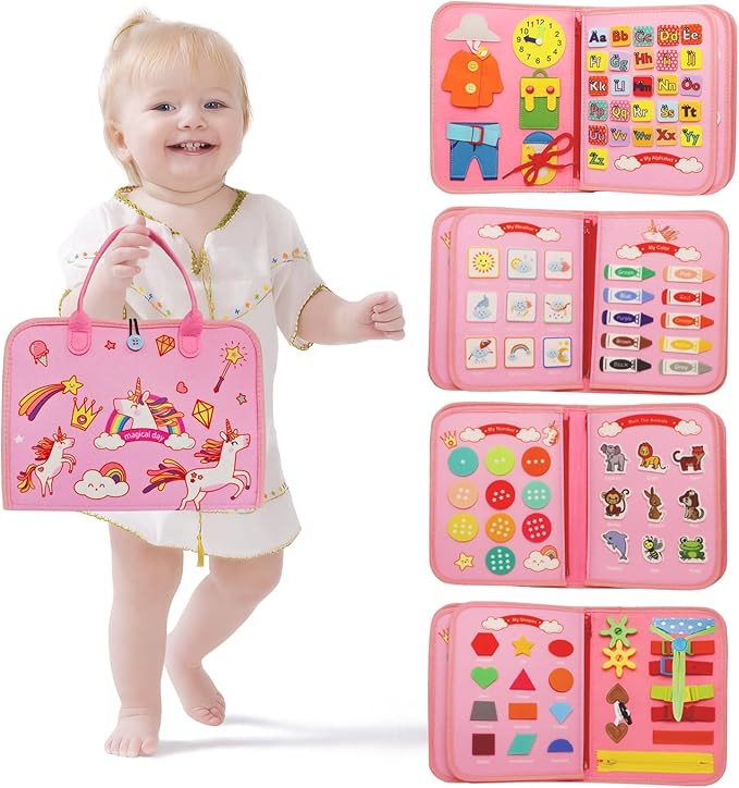 Busy Board Montessori Toys for 1 2 3 4 Year Old, Busy Book Sensory Toy for Toddlers Learning Fine... | Amazon (US)