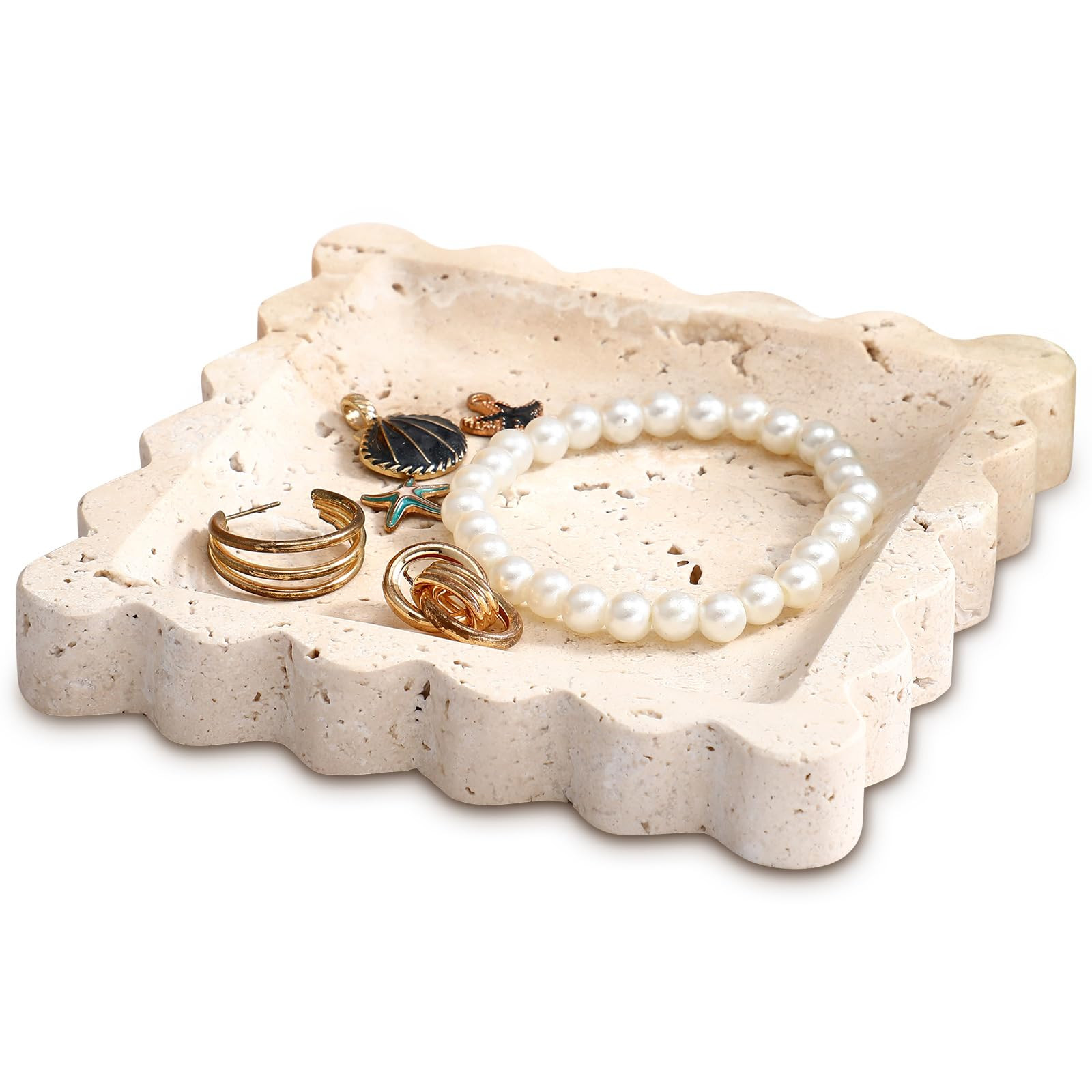 5.5 Inch Small Travertine Scallop Edge Tray Decorative Marble Jewelry Tray Stone Dish Tray Gift (... | Amazon (US)