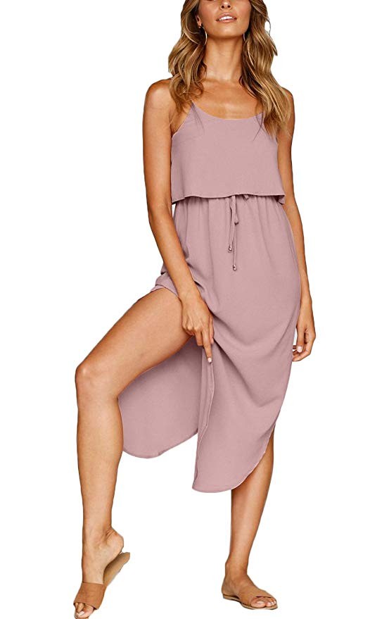 NERLEROLIAN Women's Adjustable Strappy Split Autumn Beach Casual Midi Dress | Amazon (US)