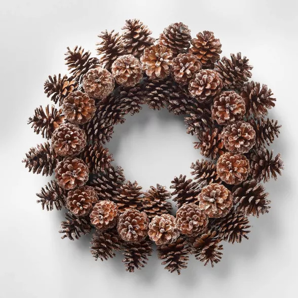 17in Unlit Brown Pinecone with Glitter Dried Christmas Wreath - Wondershop™ | Target