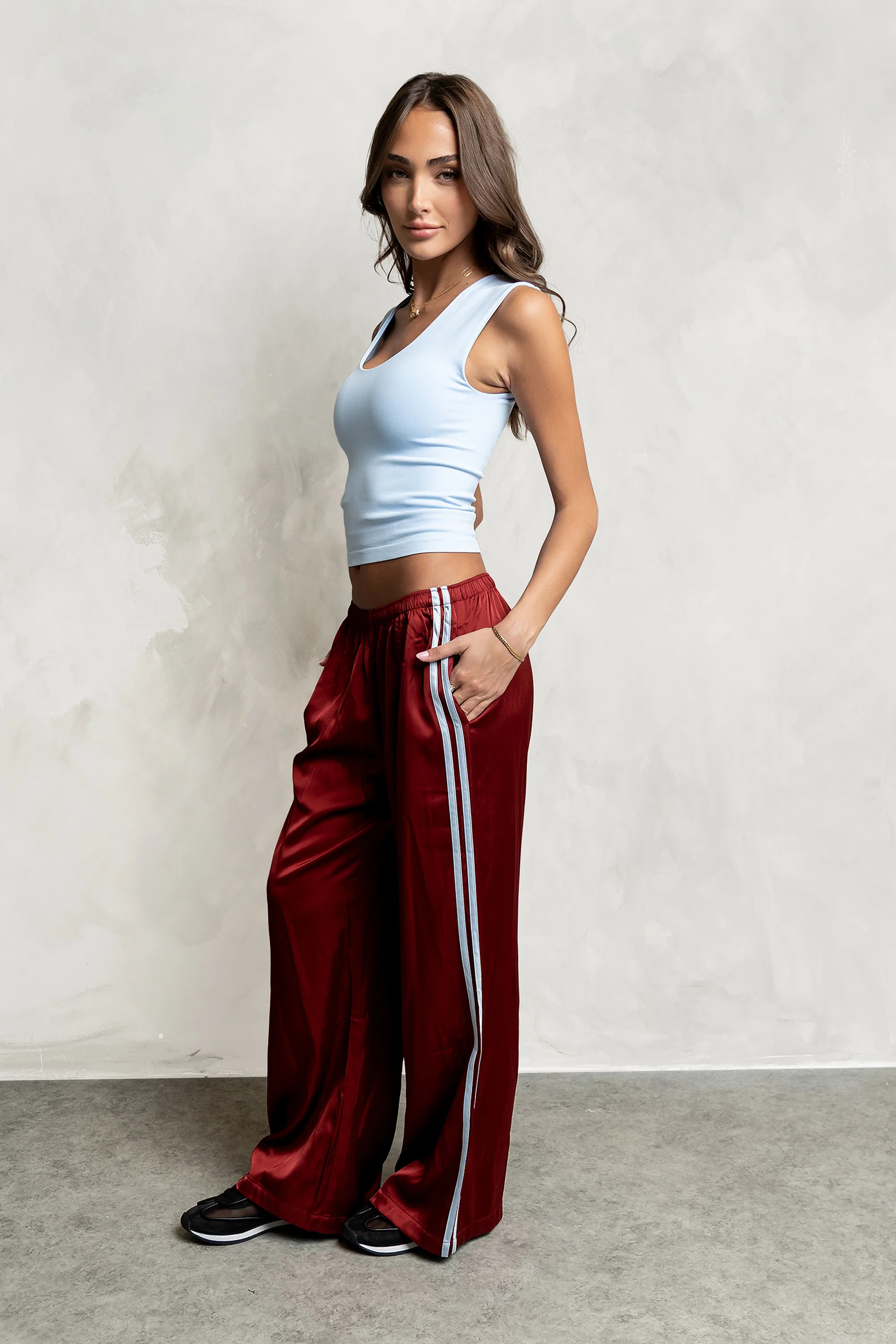 Lola Satin Track Pants in Red | Böhme US