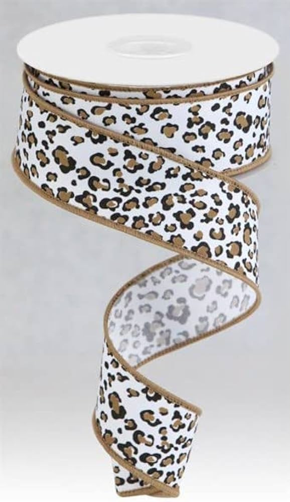 Leopard Ribbon | 10 Yards | 1.5 inch | Wired Edge | Mini Leopard on White | Amazon (US)