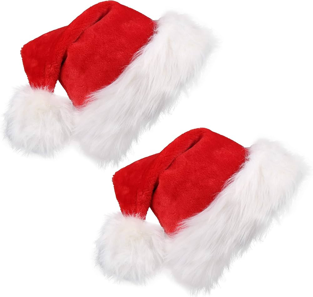 CCINEE Christmas Santa Hat for Adults Velvet Xmas Hat Holiday Home Decoration, 2 Pack | Amazon (US)