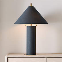 Remi Navy Blue Linen Table Lamp 31.7 | Crate & Barrel