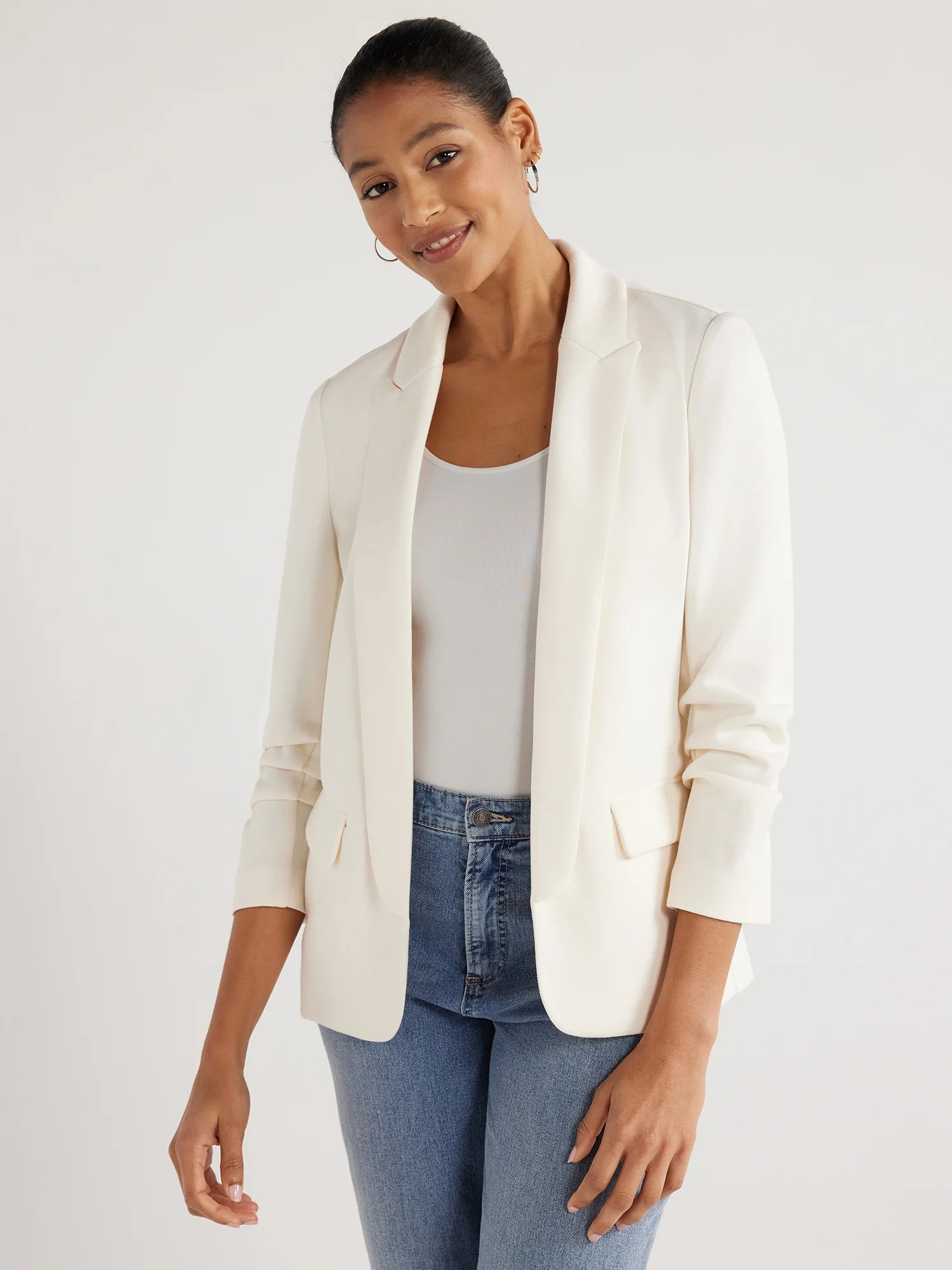 Scoop Women's Relaxed Scuba Knit Blazer with Scrunch Sleeves, Sizes XS-XXL | Walmart (US)