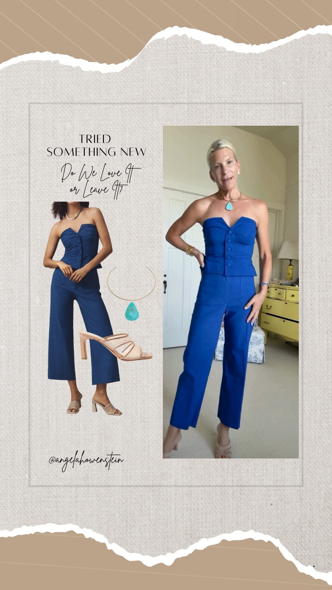 Tried something new in bold blue—what do we think, love it or leave it? 

blue strapless top, wide leg pants, two-piece outfit, try-on look, bold color outfit, summer set, capsule wardrobe, elevated basics, minimal chic



#LTKStyleTip #LTKShoeCrush #LTKOver40