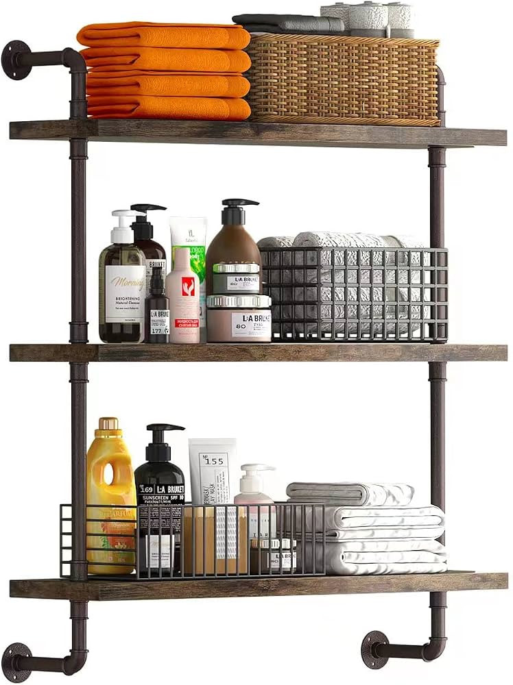 Helsin 3 Tier Industrial Pipe Shelf Rustic Wood Floating Shelves,Wall Display Bookshelf,Storage R... | Amazon (US)