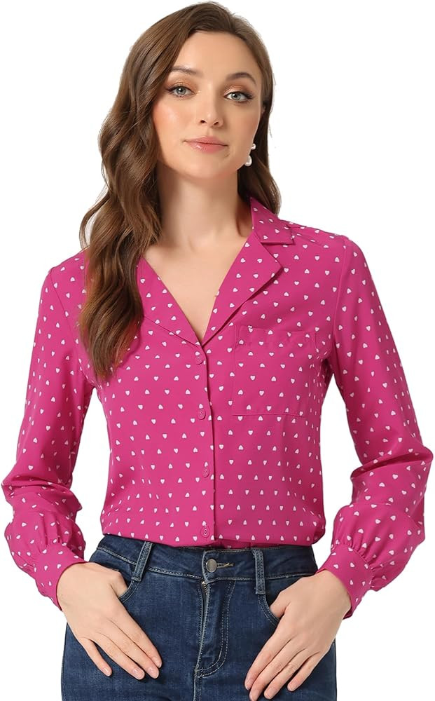 Allegra K Women's 1950s Vintage Long Sleeve Printed Button Down Tops | Amazon (US)