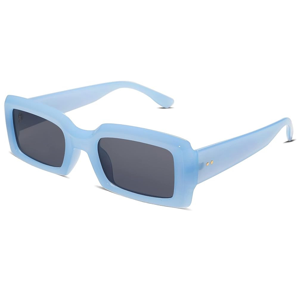 Allarallvr Trendy Rectangle Sunglasses for Women Men Vintage 90's Square Shades Thick Frame Nude ... | Amazon (US)