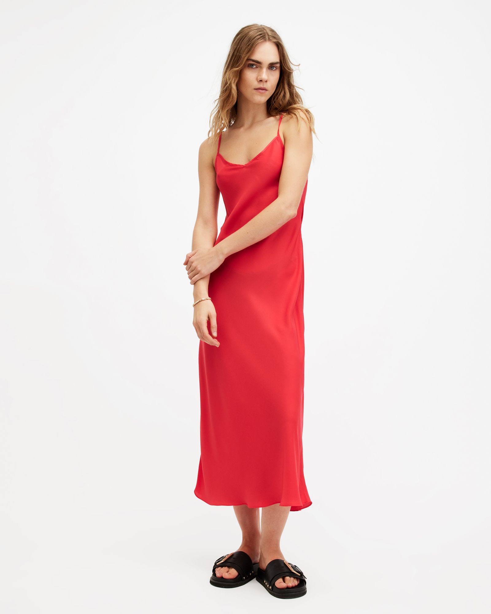 Bryony V-Neck Midi Slip Dress Red | ALLSAINTS US | AllSaints US