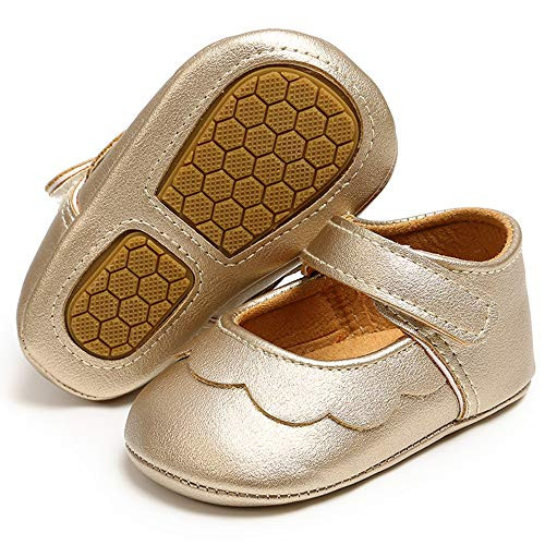 LAFEGEN Baby Girls Mary Jane Flats with Bownot Non Slip Soft Sole PU Leather Newborn Infant Toddler First Walker Cirb Dress Shoes, 6-12 Months Infant, 03 Gold Baby Girl Shoes | Amazon (US)