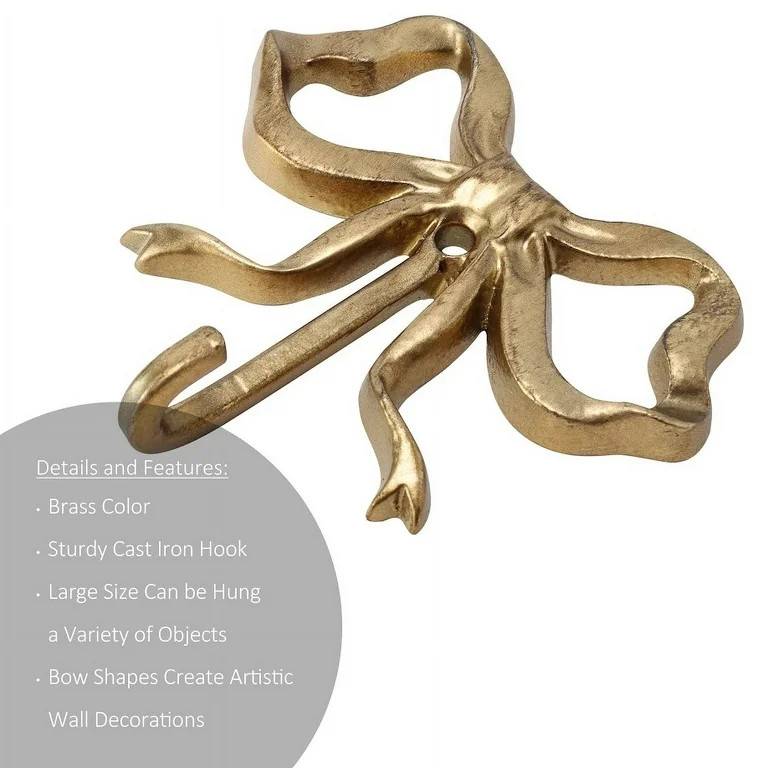 Home Decor Collection Gold Decorative Cast Iron Bow Shaped Indoor Wall Hook,  Size 3.74" x 3.54" ... | Walmart (US)