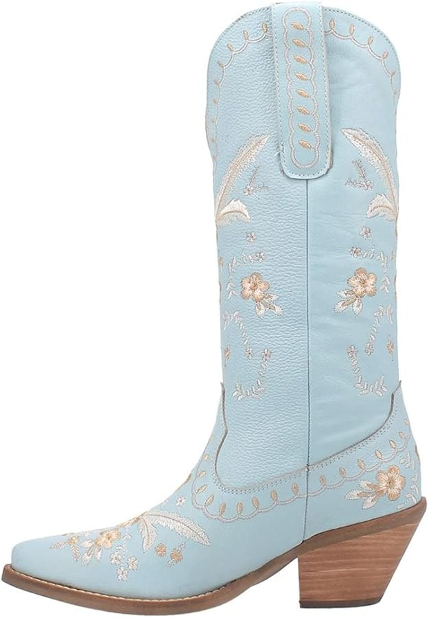 Dingo Womens Full Bloom Floral Round Toe Casual Boots Knee High Mid Heel 2-3" - Black | Amazon (US)