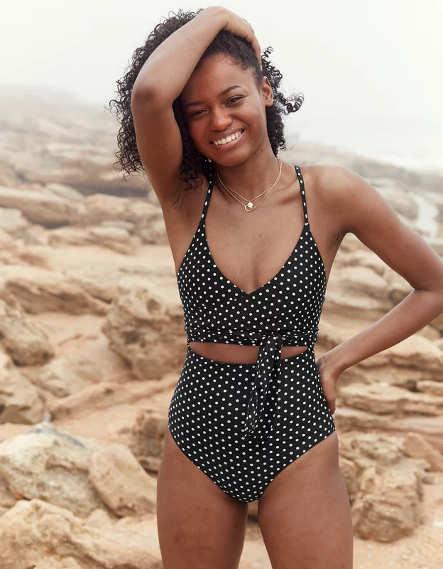 Aerie Printed Wrap One Piece Swimsuit | American Eagle Outfitters (US & CA)