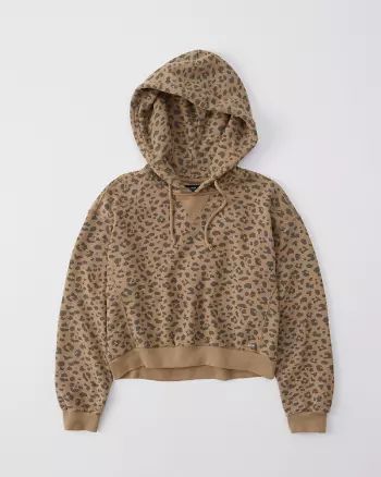 Abercrombie & Fitch Womens High-Low Hoodie in Brown Leopard Print - Size L | Abercrombie & Fitch US & UK