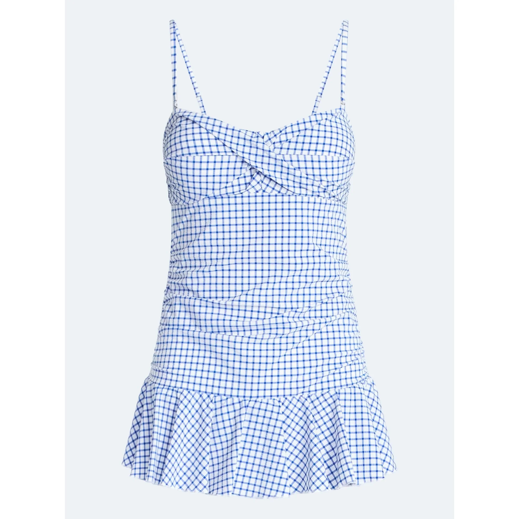 Free Assembly Women's and Women's Plus Shirred Ruffle One Piece Swim Dress, Sizes XS-3X | Walmart (US)