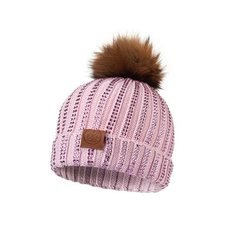 Be Sparkle Rhinestone Pom-Pom Beanie Hat for Women Winter Accessories Child (Pink) | Walmart (US)