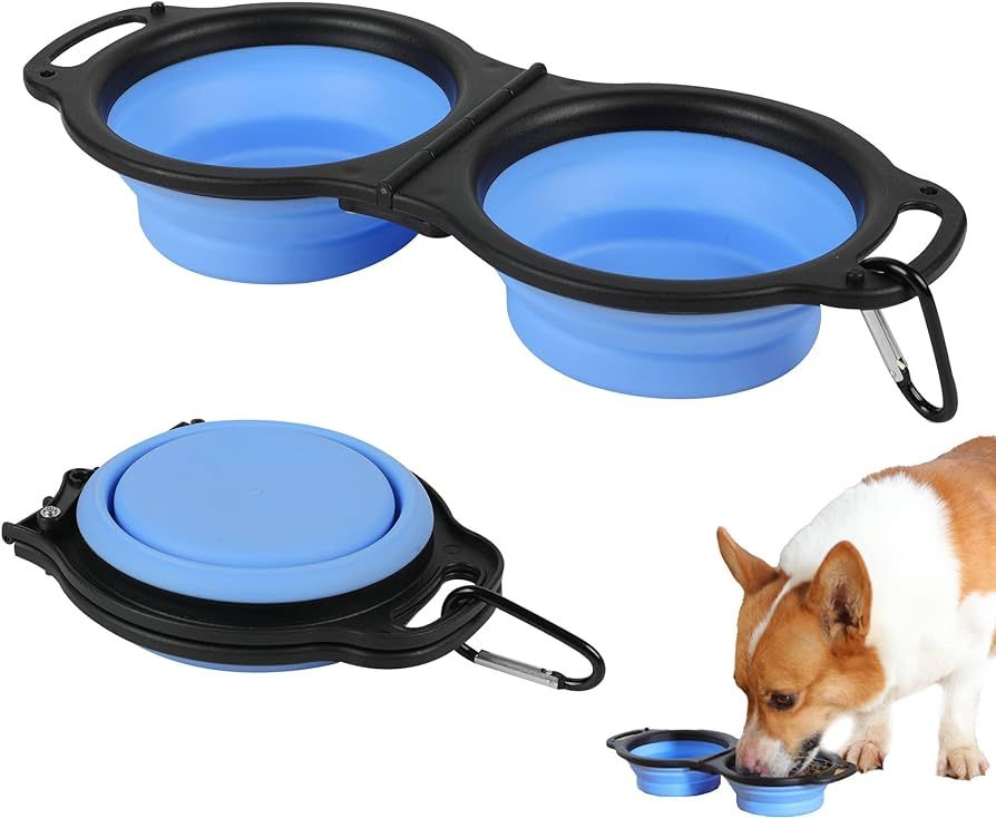 Collapsible Dog Bowls, Portable Travel Pet Feeder Bowl, 2 in 1 Expandable Silicone Pet Food & Wat... | Amazon (US)