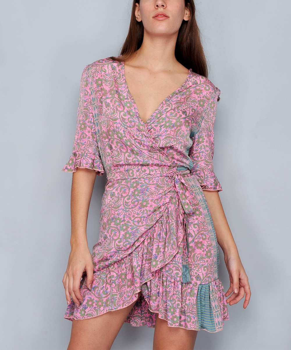 H.H.G. Women's Casual Dresses PINK - Pink & Green Floral Wrap Dress - Women | Zulily