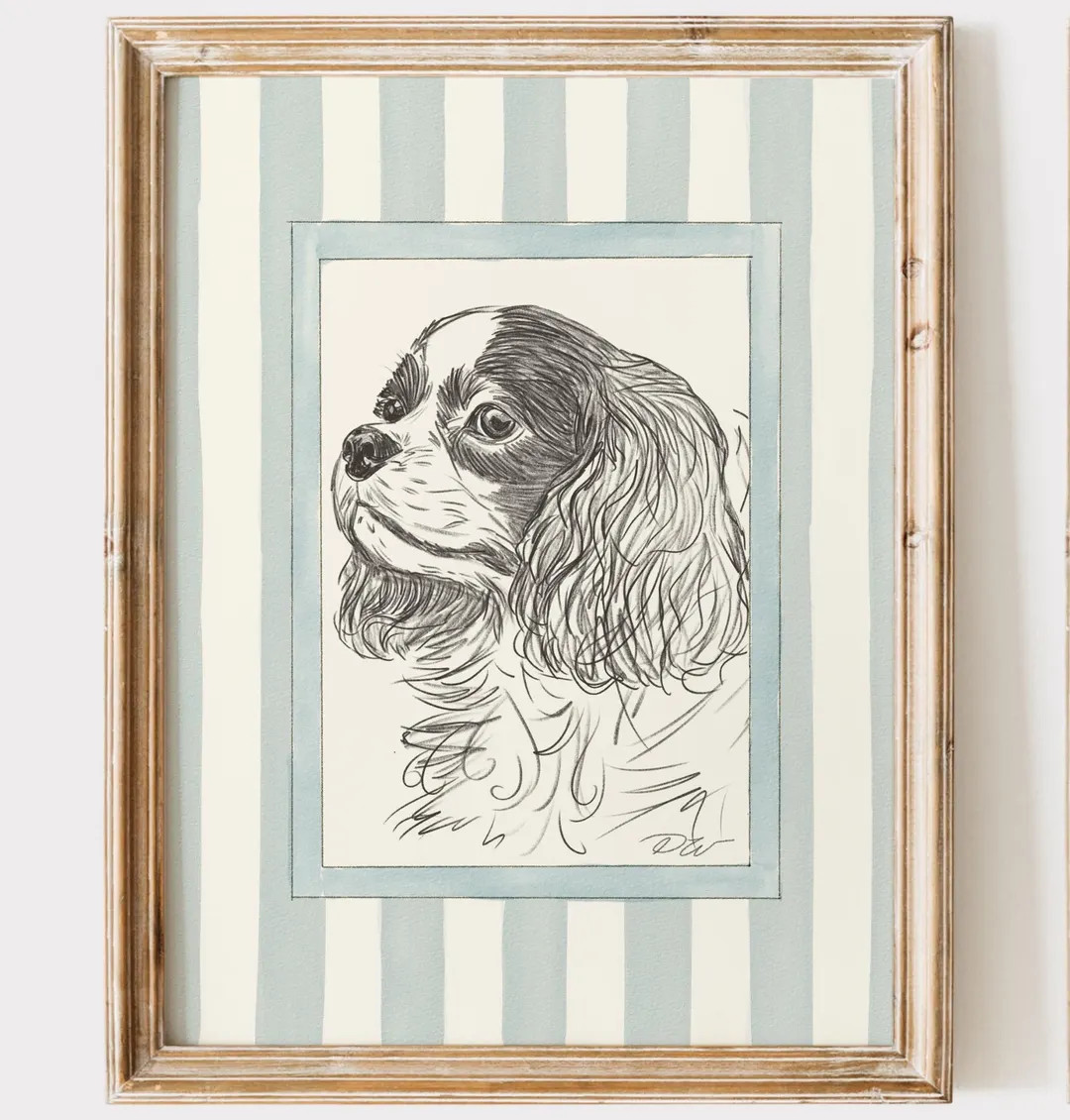 Cavalier King Charles Spaniel Art, Grandmillenial Prints, Striped Art, Printable Nancy Meyers Ins... | Etsy (US)