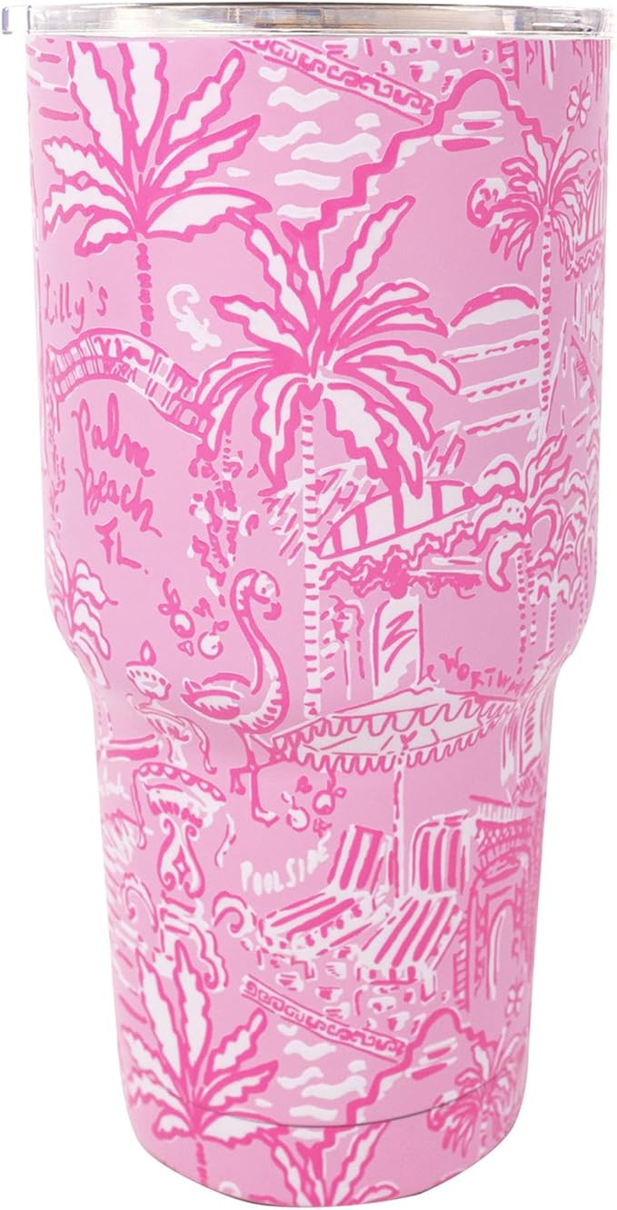 Lilly Pulitzer 30 Oz Insulated Tumbler with Lid, Large Stainless Steel Travel Cup, Double Wall Me... | Amazon (US)