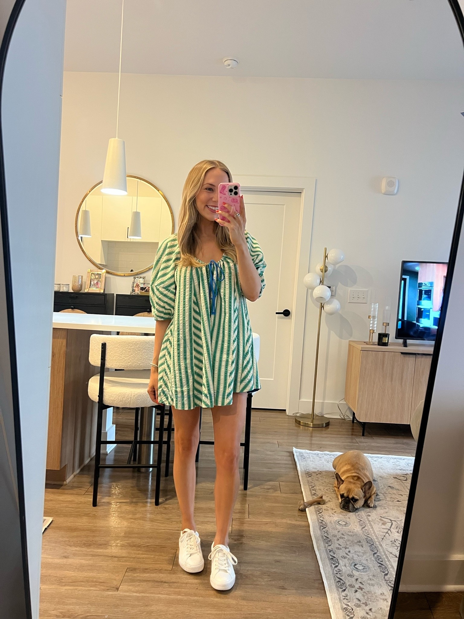 Green and white striped romper and white sneakers

#LTKdayinmylife #LTKgrwm #LTKootd
