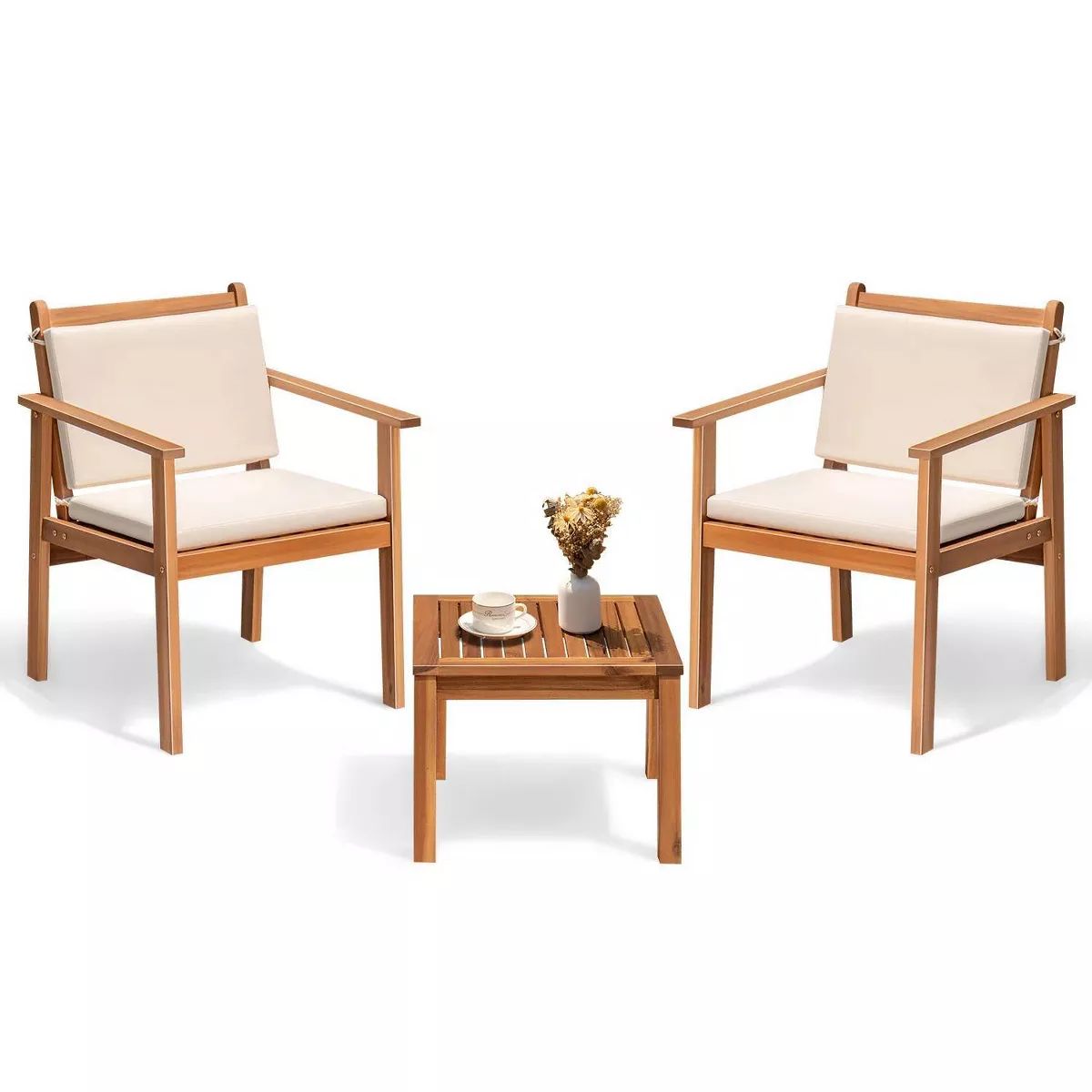 Devoko 3pc Acacia Outdoor Conversation Set Beige | Target