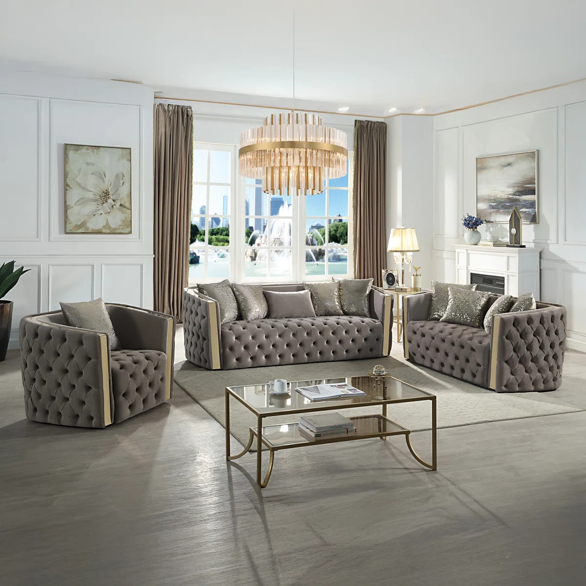 Doruk 3 - Piece Velvet Living Room Set | Wayfair North America