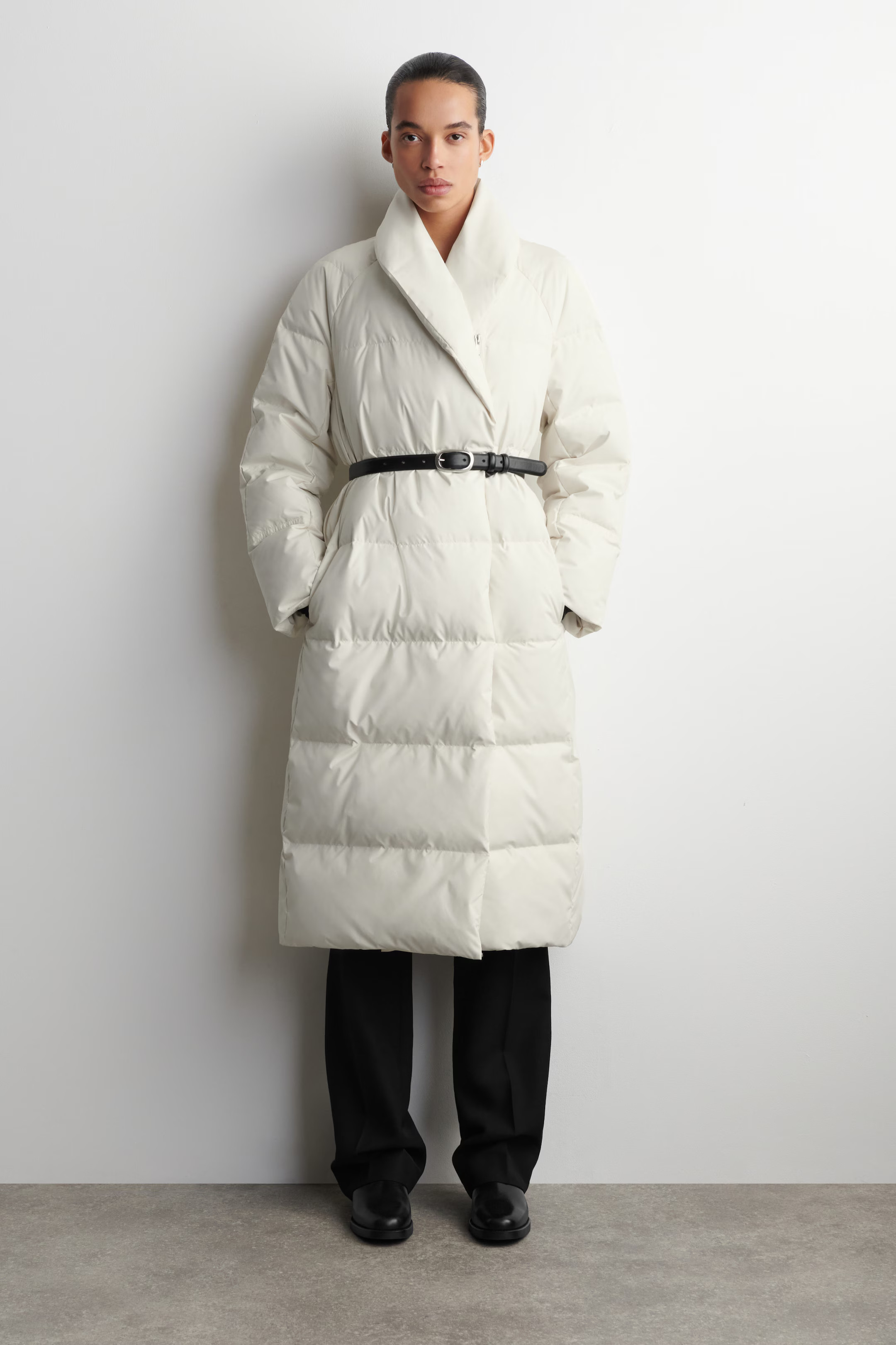 SHAWL-COLLAR QUILTED DOWN LONG COAT - OFF-WHITE | COS GB | COS UK